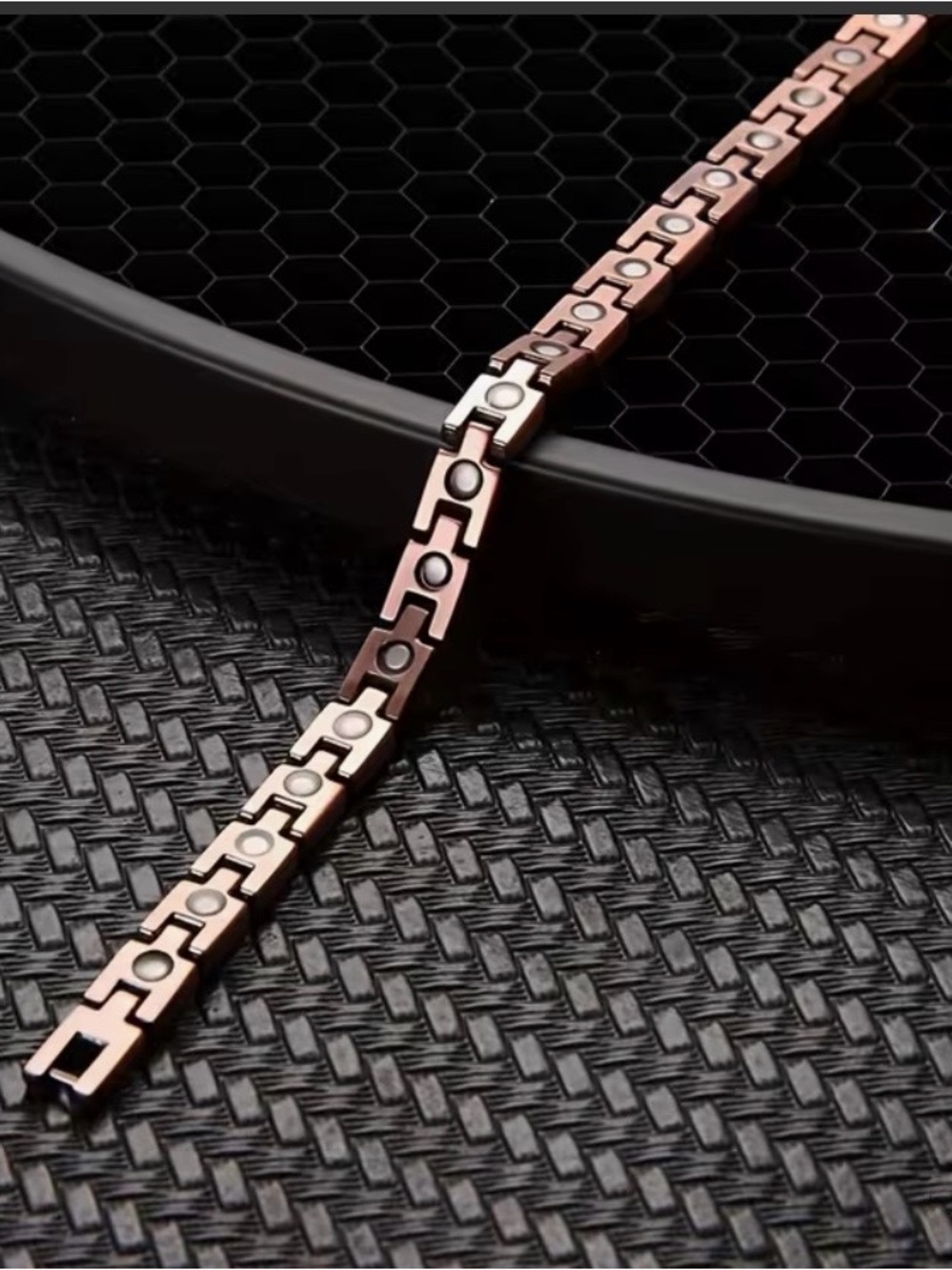 Copper-Tone Men's Link Bracelet - Adjustable Magnetic Therapy Design